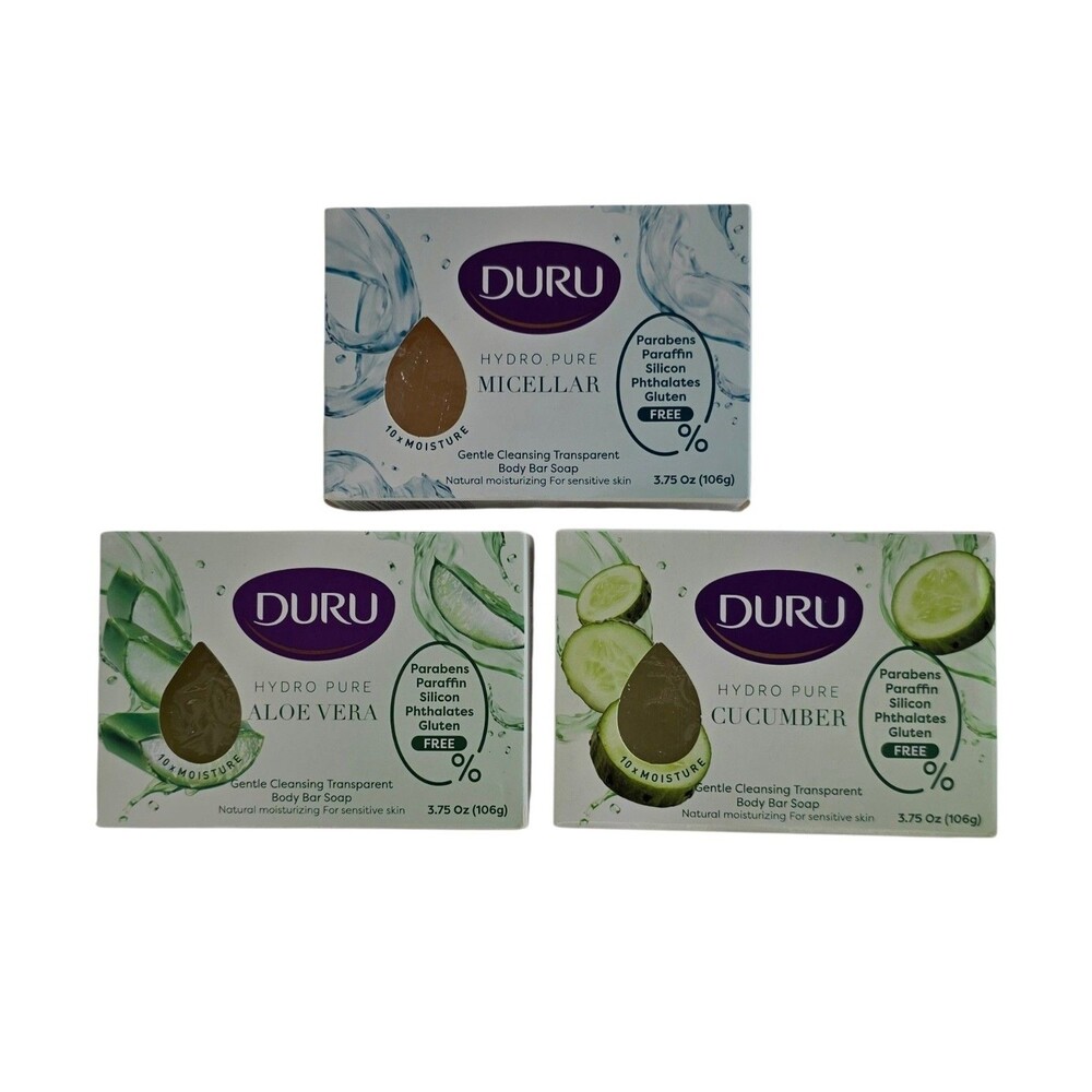 Duru Hydro Pure Cucumber ,Micellar & Aloe Vera Transparent Bar Soap 3.75 Oz ,3pk